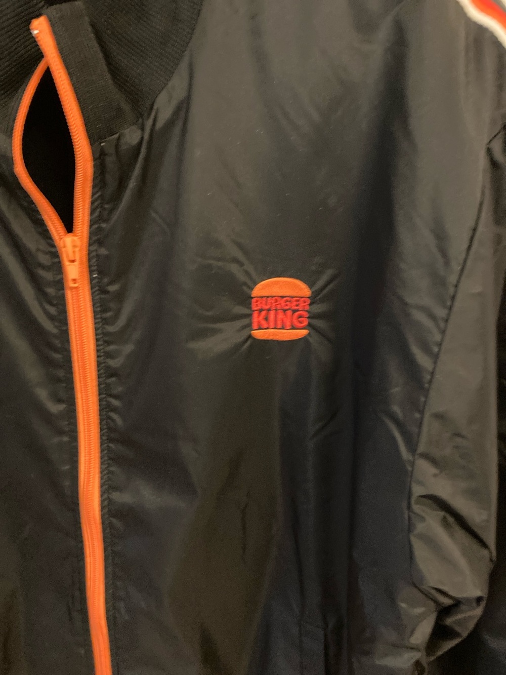 Burger King Men's Black Bomber Jacket Fleece Lined with Orange Trim - Picture 4 of 13